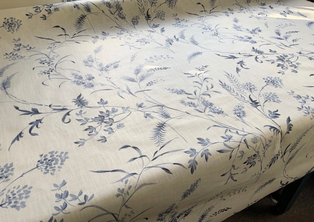 Solene Extra Wide Linen Oilcloth in Blue and White